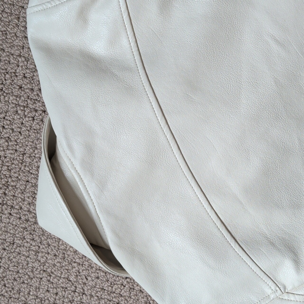 ABERCROMBIE & FITCH Women's L Jacket Cream White Vegan Leather Moto Biker - Picture 9 of 11